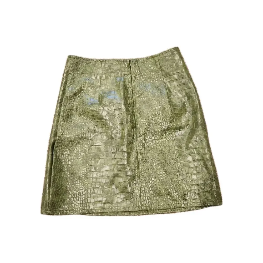 Nastygal Green Vinyl Crocodile Mini Skirt With Slot Sz 2 Faux Alligator Leather‎